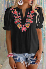 Load image into Gallery viewer, Floral Embroidered Ruffled Puff Sleeve Blouse
