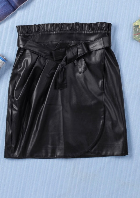 Black Faux Leather Wrap Skirt