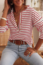 Load image into Gallery viewer, Striped Ruffled Buttoned Long Sleeve Top
