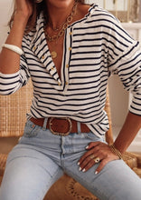 Load image into Gallery viewer, Striped Ruffled Buttoned Long Sleeve Top
