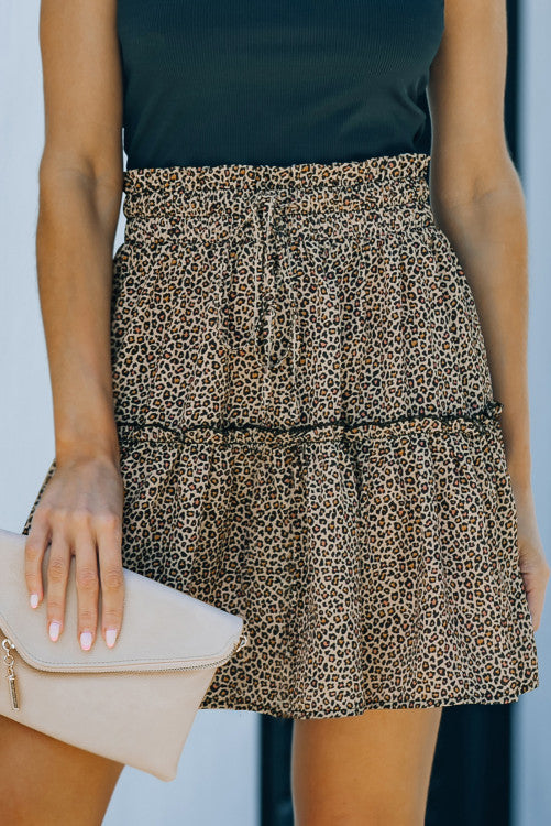 Leopard Print Elastic Waist Skirt