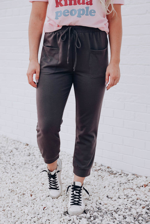 Drawstring Waist Front Patch Pockets Jogger Pants