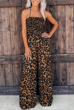 Load image into Gallery viewer, Leopard Print Halter Neck Backless Wide Leg Jumpsuit
