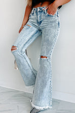Load image into Gallery viewer, Sky Blue Distressed Acid Wash Flare Jeans
