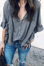 Load image into Gallery viewer, Gray Ruffled Sleeve Loose Shirt
