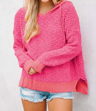 Load image into Gallery viewer, Rose Loose Popcorn Textured Hooded Sweater

