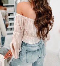 Load image into Gallery viewer, Off The Shoulder Eyelet Crop Top
