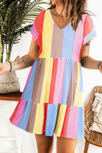 Load image into Gallery viewer, Striped Color Block Tiered Mini Dress
