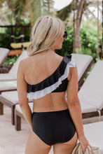 Load image into Gallery viewer, Color Block Flounce Ruched One Shoulder Bikini
