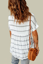 Load image into Gallery viewer, Striped Print Loose V Neck Short Sleeve Shirt with Slits
