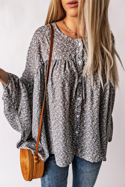 Floral Print Kimono Sleeve Blouse